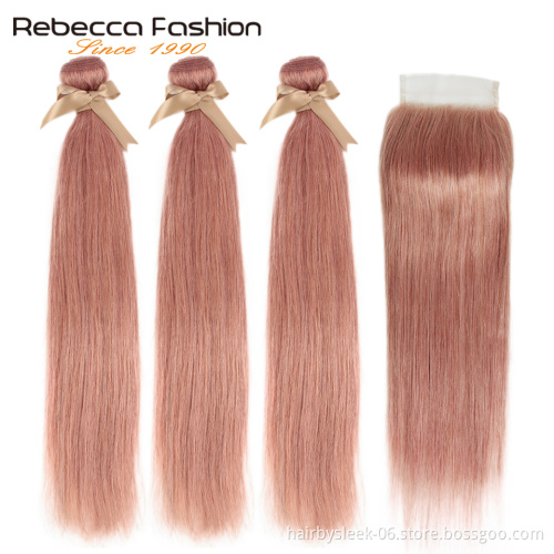 Rebecca Fashion cheap colorful hair extension straight weave 8 to 28inches remy hair bundles wholesale human hair extension
